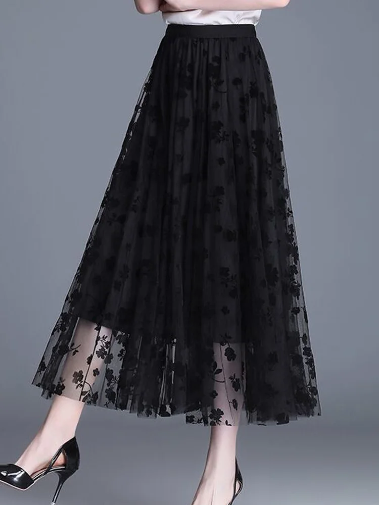 Floral Printed Mesh Skirts Summer New Midi A-Line Polyester Loose Elegant Female Black Casual Office Ladies
Floral Printed Mesh Skirts Summer New Midi A-Line Polyester Loose Elegant Female Black Casual Office Ladies