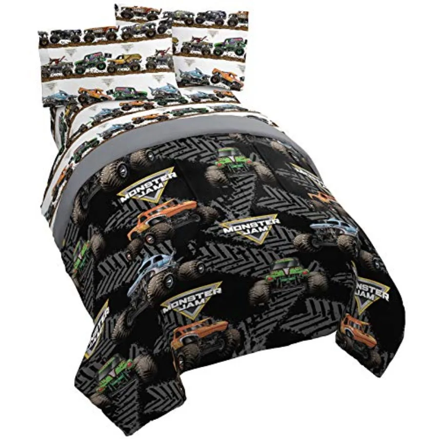 Monster Jam Tracks 4 Piece Twin Bed Set - Includes Comforter and Sheet Set - Bedding Features Grave Digger and Megalodon - Supe
Monster Jam Tracks 4 Piece Twin Bed Set - Includes Comforter and Sheet Set - Bedding Features Grave Digger and Megalodon - Supe