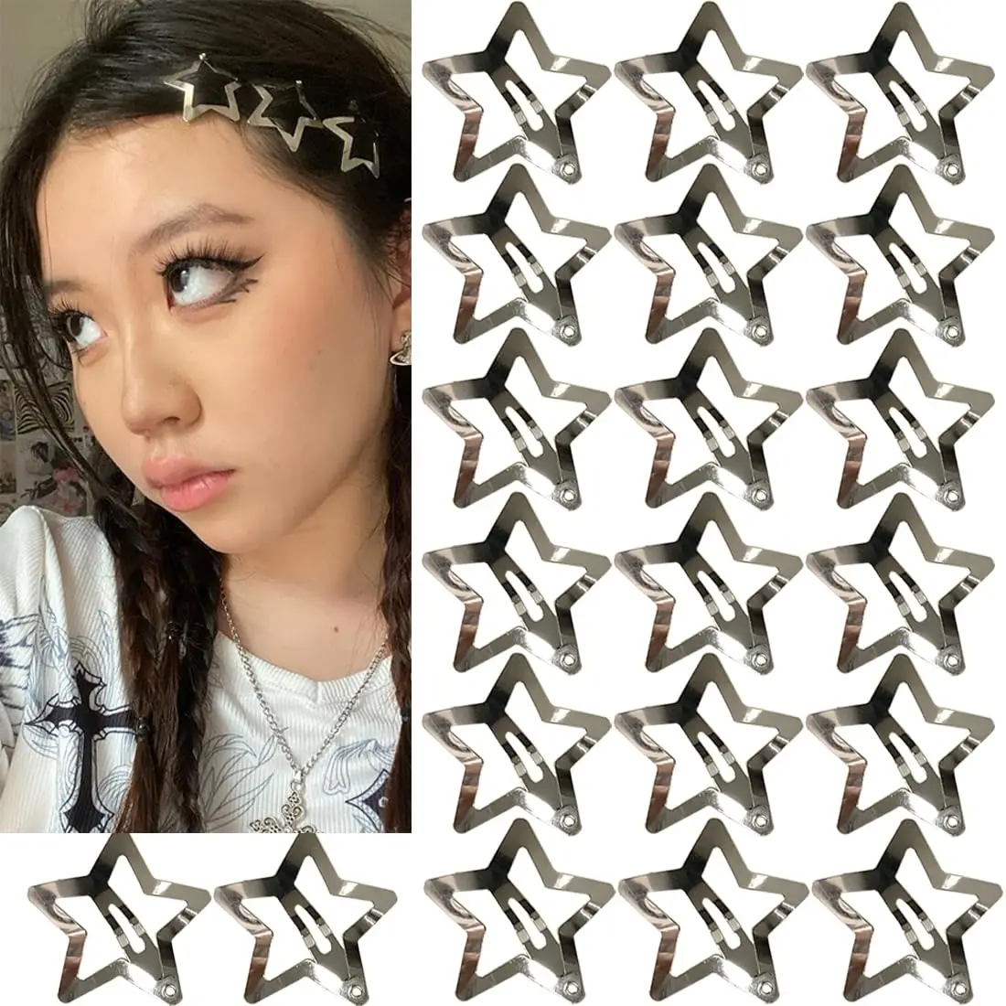 20 PCS 1.22" Star Hair Clips - Non-Slip Metal Snap Barrettes for Girls & Women, Y2K Style
20 PCS 1.22" Star Hair Clips - Non-Slip Metal Snap Barrettes for Girls & Women, Y2K Style