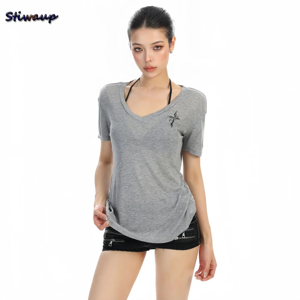 Women T Shirts Summer Vibes Gray V-neck Letter Print Casual Short Sleeve Women's Y2k T-shirt 2026 Casual Fashion Womens Blouses
Women T Shirts Summer Vibes Gray V-neck Letter Print Casual Short Sleeve Women's Y2k T-shirt 2026 Casual Fashion Womens Blouses