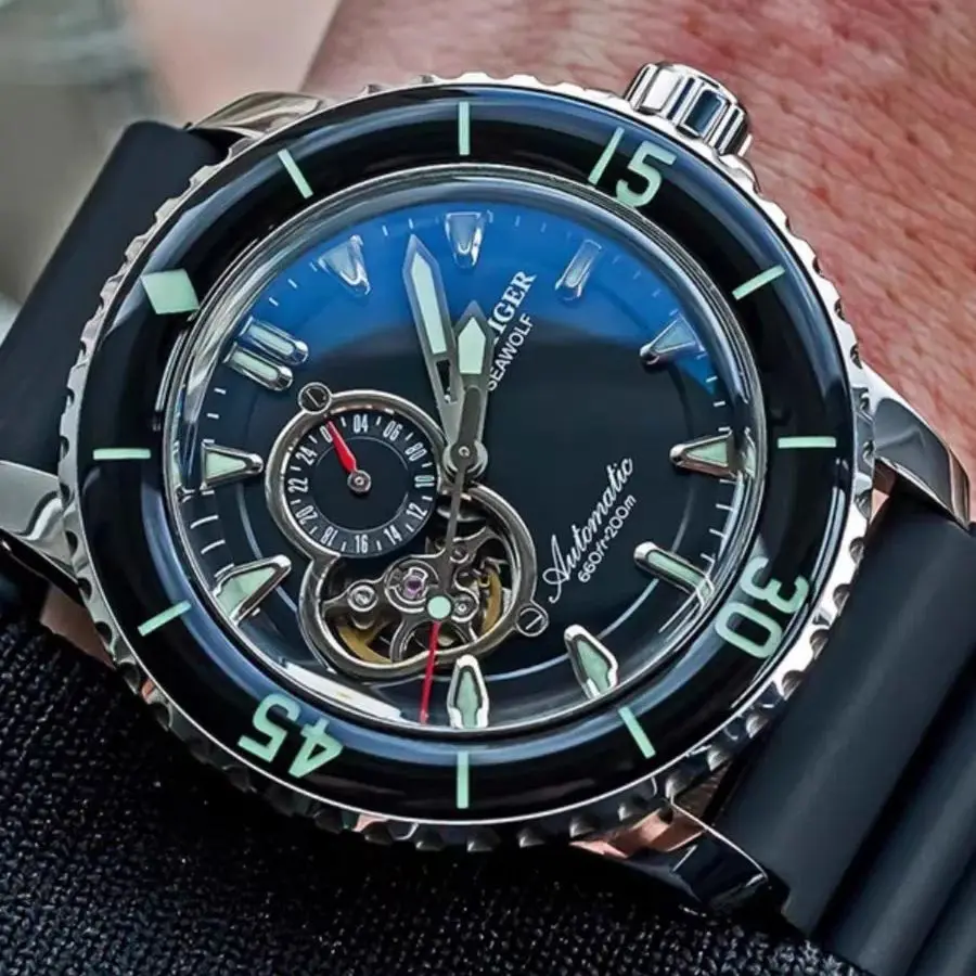 Reef Tiger Men Automatic Watch 44mm Mechanical Wristwatch Diver 20ATM Waterproof Luminous Sapphire Bezel Skeleton 24 Hours Dial
Reef Tiger Men Automatic Watch 44mm Mechanical Wristwatch Diver 20ATM Waterproof Luminous Sapphire Bezel Skeleton 24 Hours Dial