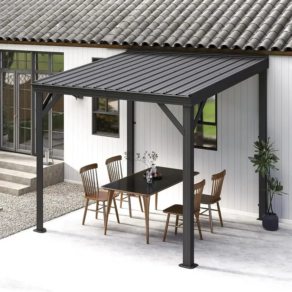 8'x8' Hardtop Wall-Mounted Pergola Gazebo with Sloping Steel Roof and Drainage System, Outdoor Metal Shelter for Patio Deck, Gre
8'x8' Hardtop Wall-Mounted Pergola Gazebo with Sloping Steel Roof and Drainage System, Outdoor Metal Shelter for Patio Deck, Gre
