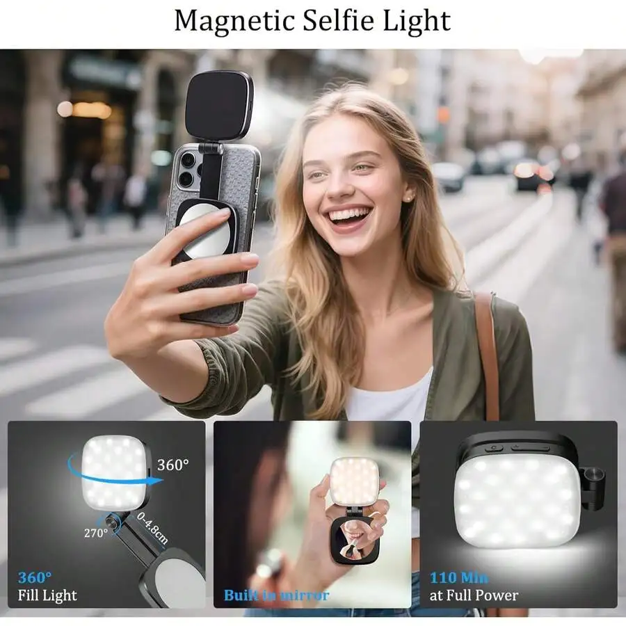 Magnetic Selfie Light With Mirror 360° Fill Light Rechargeable LED For iPhone Vlog Makeup Live Stream
Magnetic Selfie Light With Mirror 360° Fill Light Rechargeable LED For iPhone Vlog Makeup Live Stream