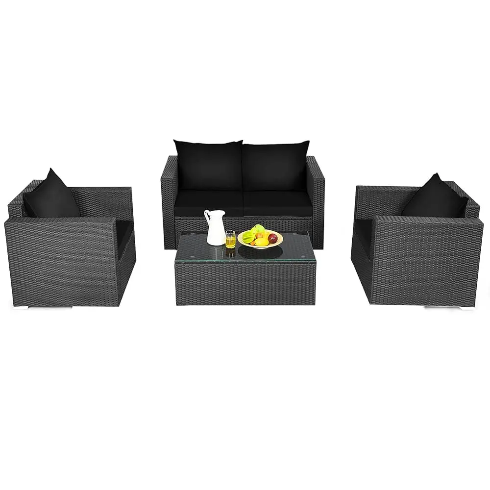 4 Pieces Patio Rattan Conversation Furniture Set, Outdoor Wicker Sofa Set With Padded Cushion & Tempered Glass Coffee Table,
4 Pieces Patio Rattan Conversation Furniture Set, Outdoor Wicker Sofa Set With Padded Cushion & Tempered Glass Coffee Table,