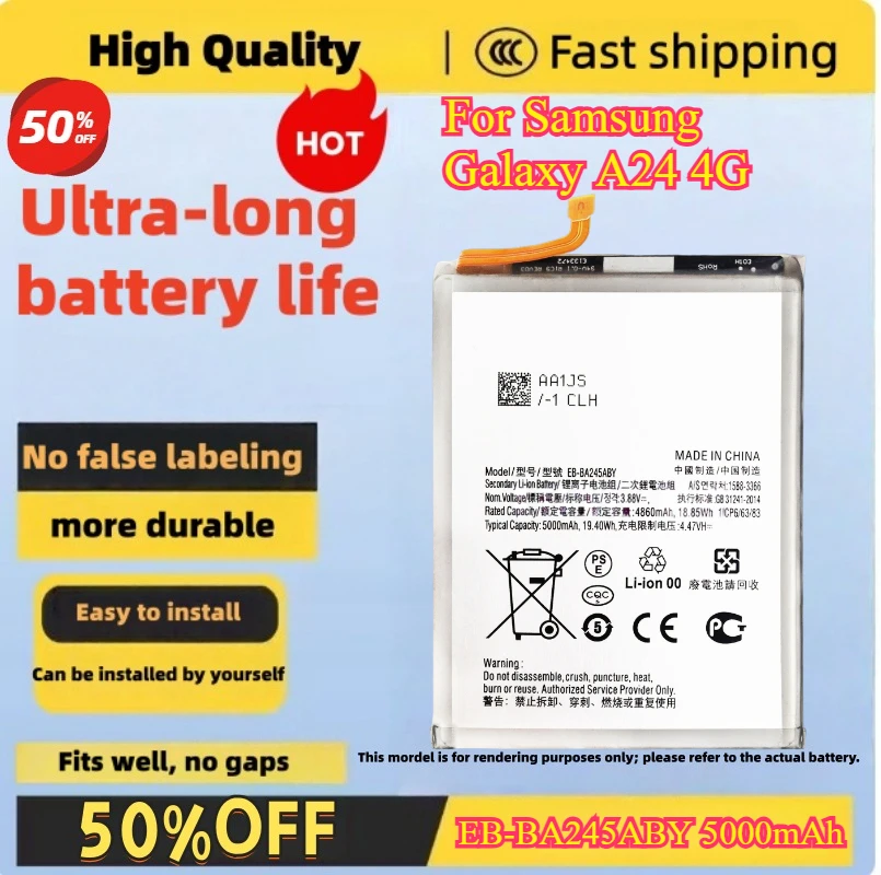 EB-BA245ABY 5000mAh Battery For Samsung Galaxy A24 4G High Quality Mobile Phone Battery Compatible Fast Shipping
EB-BA245ABY 5000mAh Battery For Samsung Galaxy A24 4G High Quality Mobile Phone Battery Compatible Fast Shipping
