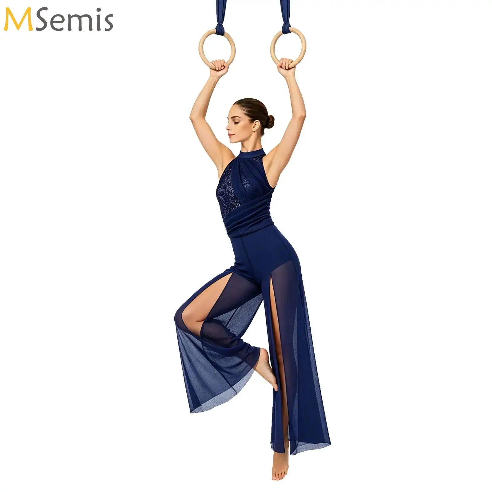 Women Lyric Modern Dance Jumpsuit Sleeveless Sequin Top Bodice Strappy Back Mesh Split Wide-leg Bodysuit One-piece Dancewear
Women Lyric Modern Dance Jumpsuit Sleeveless Sequin Top Bodice Strappy Back Mesh Split Wide-leg Bodysuit One-piece Dancewear
