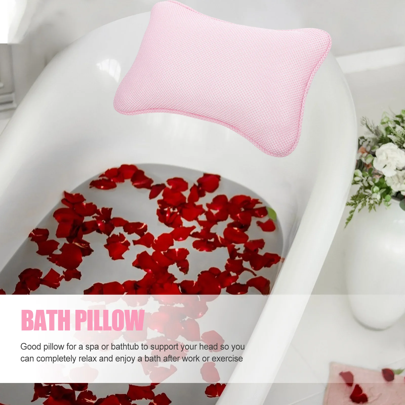 1Pcs Bath Pillow Mesh Design Soft Inflatable Bathtub Spa Pillow with Suction Cups for Relaxing Bath Support and Fast Drying 
1Pcs Bath Pillow Mesh Design Soft Inflatable Bathtub Spa Pillow with Suction Cups for Relaxing Bath Support and Fast Drying