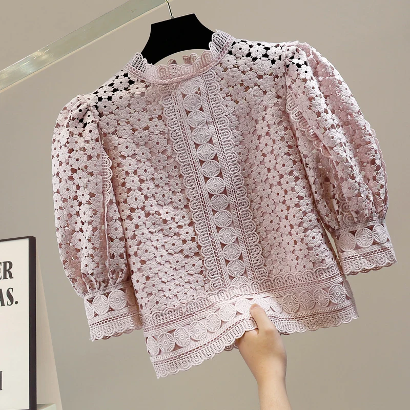 Faionable Soluble Lace Bubble Sve ort irt Stand Collar Korean Sle Commute Pure Color Young Looking Hooked Hollow D...
Faionable Soluble Lace Bubble Sve ort irt Stand Collar Korean Sle Commute Pure Color Young Looking Hooked Hollow D...