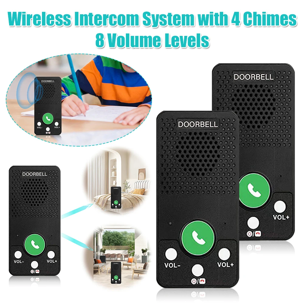 Intercoms Wireless with 4 Chimes 8 Volume Levels Hands-Free Wireless Intercom System for House Home Factory Office