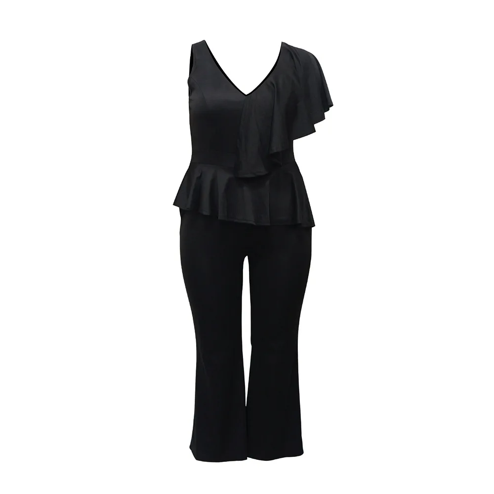New European and American women's clothing sub-sleeveless lotus leaf splicing wide-leg trousers casual jumpsuit
New European and American women's clothing sub-sleeveless lotus leaf splicing wide-leg trousers casual jumpsuit