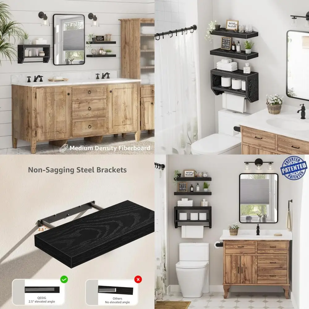 Over-the-Toilet 3-Piece Black Floating Shelves, 16 Inch Wide Storage Set
Over-the-Toilet 3-Piece Black Floating Shelves, 16 Inch Wide Storage Set