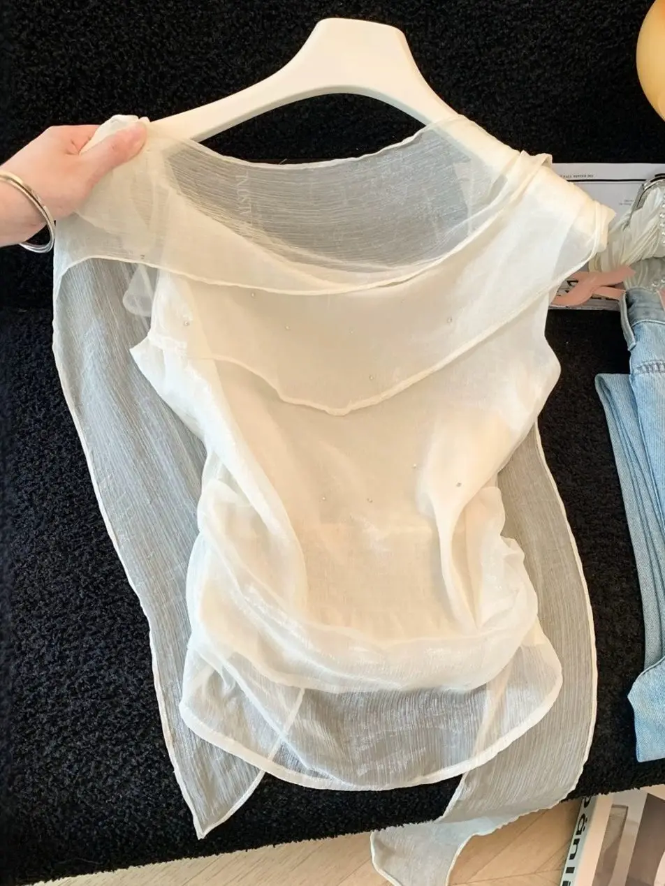 Korean Style Lazy Summer Shirt Women's Sleeveless Diamond Heat Pressed Net Gauze Drifting Belt Slim Fit Top round Neck Casual...
Korean Style Lazy Summer Shirt Women's Sleeveless Diamond Heat Pressed Net Gauze Drifting Belt Slim Fit Top round Neck Casual...