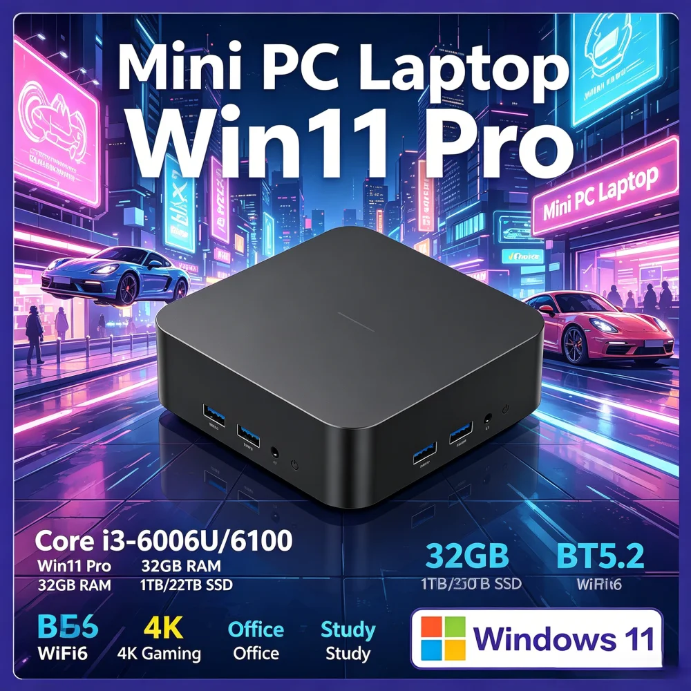 Mini PC Laptop Win11 Pro Core i3-6006U/6100 32GB RAM 1TB/2TB SSD WiFi6 BT5.2 4K Gaming Office Study Laptop
Mini PC Laptop Win11 Pro Core i3-6006U/6100 32GB RAM 1TB/2TB SSD WiFi6 BT5.2 4K Gaming Office Study Laptop