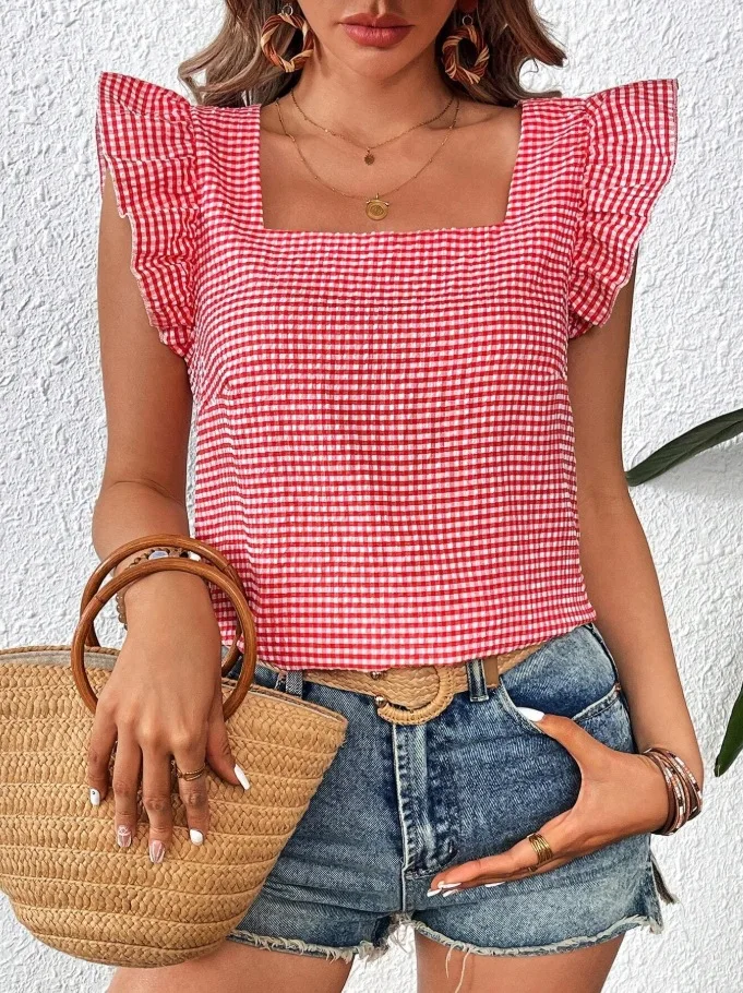2025 New Summer Women's Classic Plaid Shirts Ruffles Sleeve Square Collar Sweet Tops Fashion Casual Street Office Lady Blouses
2025 New Summer Women's Classic Plaid Shirts Ruffles Sleeve Square Collar Sweet Tops Fashion Casual Street Office Lady Blouses