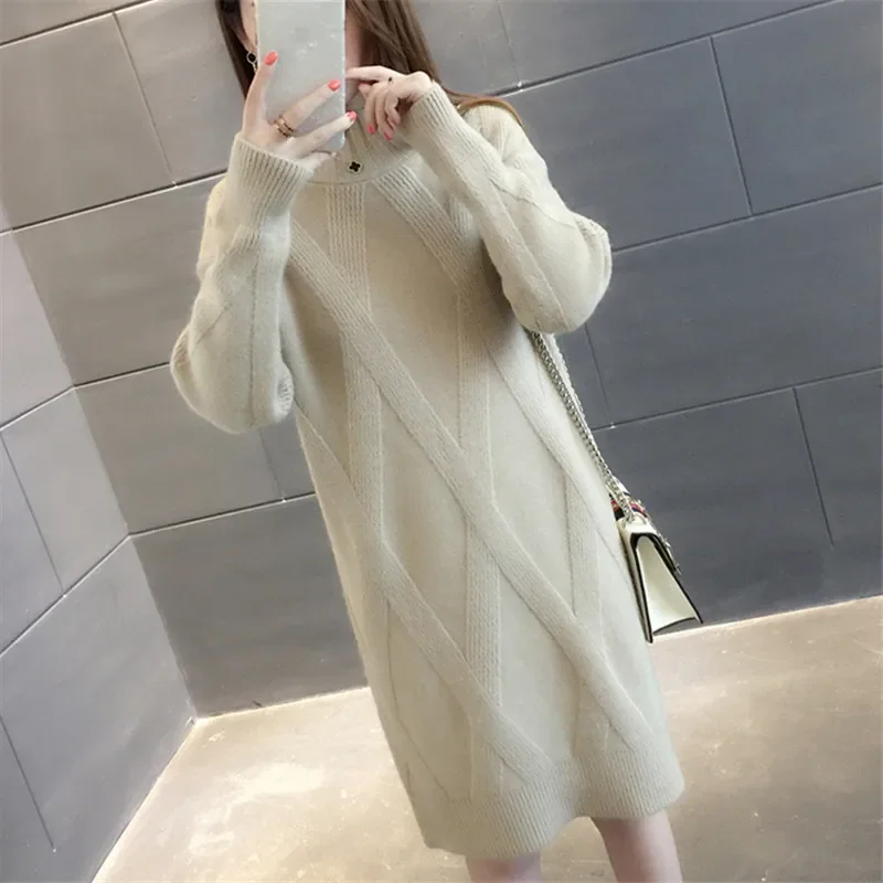 Mid Length Half High Collar Knitted Sweater Dress Women Pullover Spring Autumn Fashion 6 Color Long Sleeve Knitwear Tops Female
Mid Length Half High Collar Knitted Sweater Dress Women Pullover Spring Autumn Fashion 6 Color Long Sleeve Knitwear Tops Female