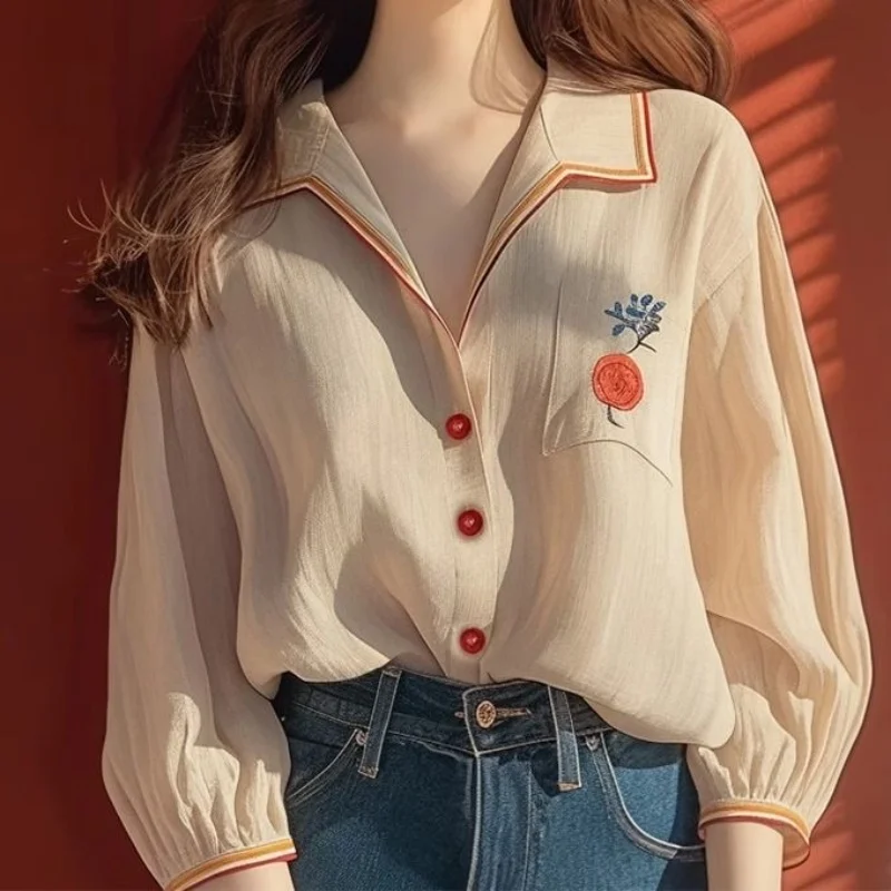 Summer New Patchwork Color Turn-Down Collar Fashion Loose Women's Wear Single Breasted Office Lady Casual Floral Shirt
Summer New Patchwork Color Turn-Down Collar Fashion Loose Women's Wear Single Breasted Office Lady Casual Floral Shirt