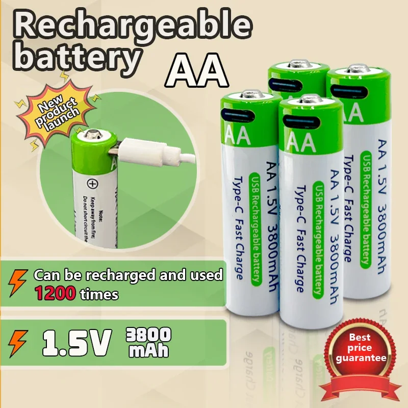New 1.5V AA3800mAh Rechargeable Battery with Type-C Cable Fast Charging Li-ion battery for Camera Toys Flashlight High Capacity 
New 1.5V AA3800mAh Rechargeable Battery with Type-C Cable Fast Charging Li-ion battery for Camera Toys Flashlight High Capacity