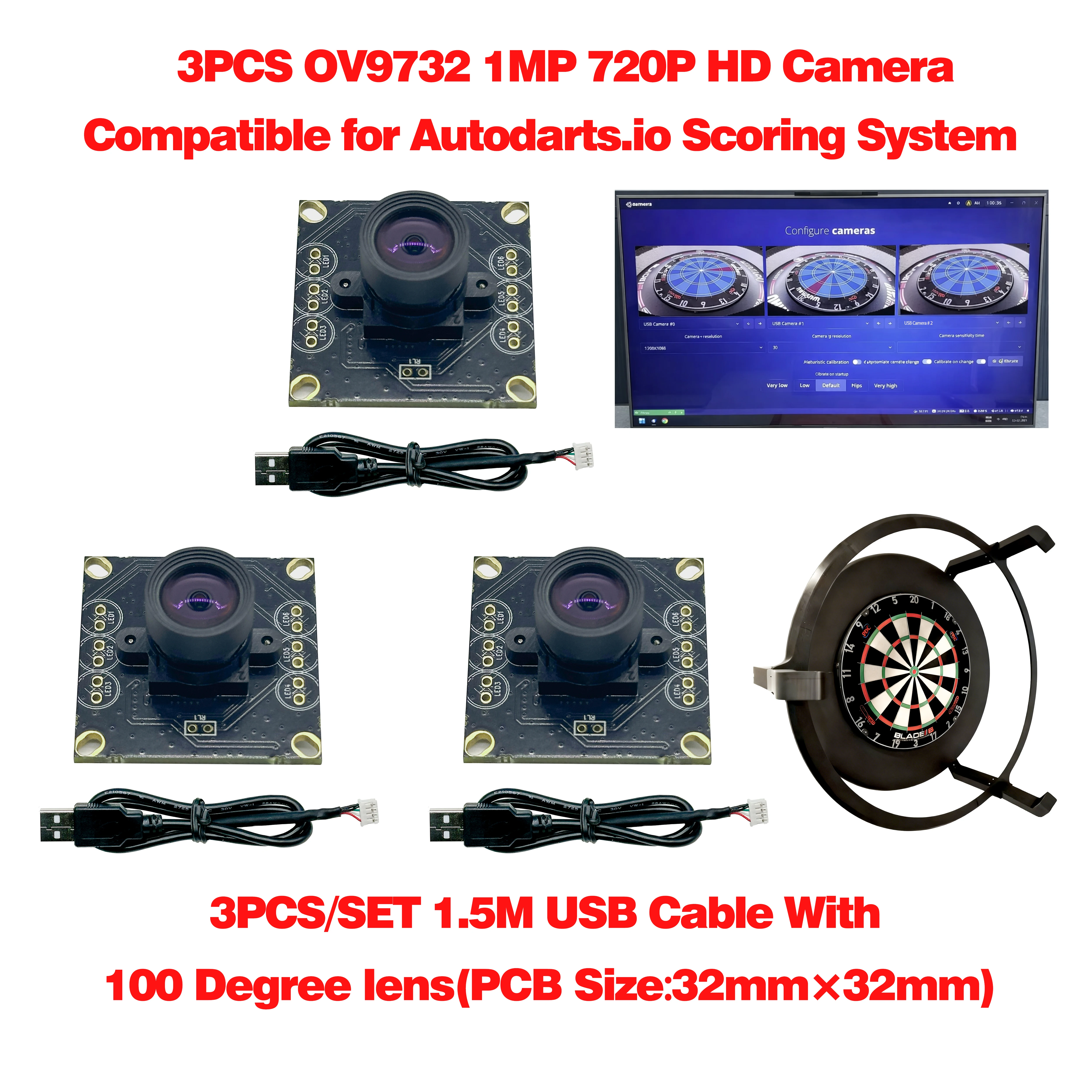 3PCS OV9732 100 Degrees Lens 1MP Camera Module For Autodarts.io Scoring System
3PCS OV9732 100 Degrees Lens 1MP Camera Module For Autodarts.io Scoring System