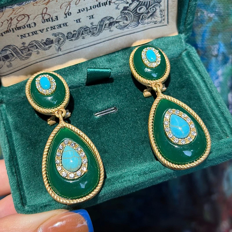 Vintage Green Blue Enamel Drop Earring For Woman Accessories Turquoise Stone Water Droplet Luxury Jewelry Designer Christmas New
Vintage Green Blue Enamel Drop Earring For Woman Accessories Turquoise Stone Water Droplet Luxury Jewelry Designer Christmas New