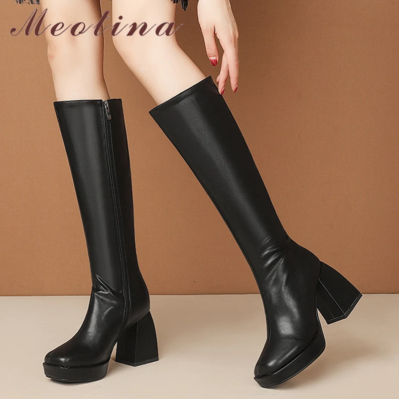 Meotina Women Genuine Leather Knee High Boots Square Toe Thick High Heel Zipper Ladies Fashion Long Boot Autumn Winter Shoes 43
Meotina Women Genuine Leather Knee High Boots Square Toe Thick High Heel Zipper Ladies Fashion Long Boot Autumn Winter Shoes 43