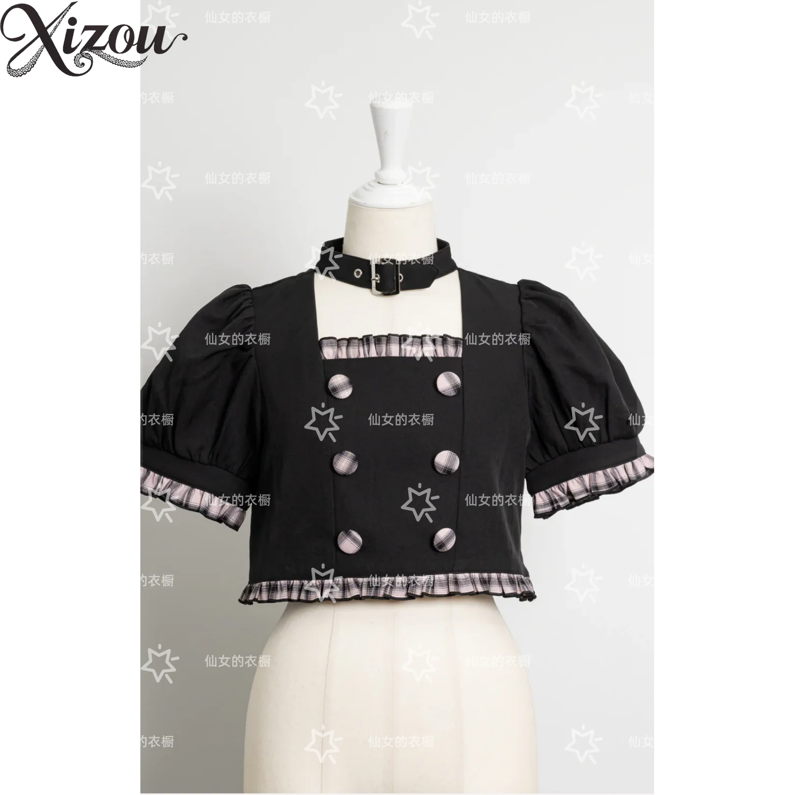 Summer Japanese Gothic Lolita Short Sleeve Blouse Sweet Cool Double Breasted Choker Neck Contrasting Color Puff Sleeved Y2K Tops
Summer Japanese Gothic Lolita Short Sleeve Blouse Sweet Cool Double Breasted Choker Neck Contrasting Color Puff Sleeved Y2K Tops