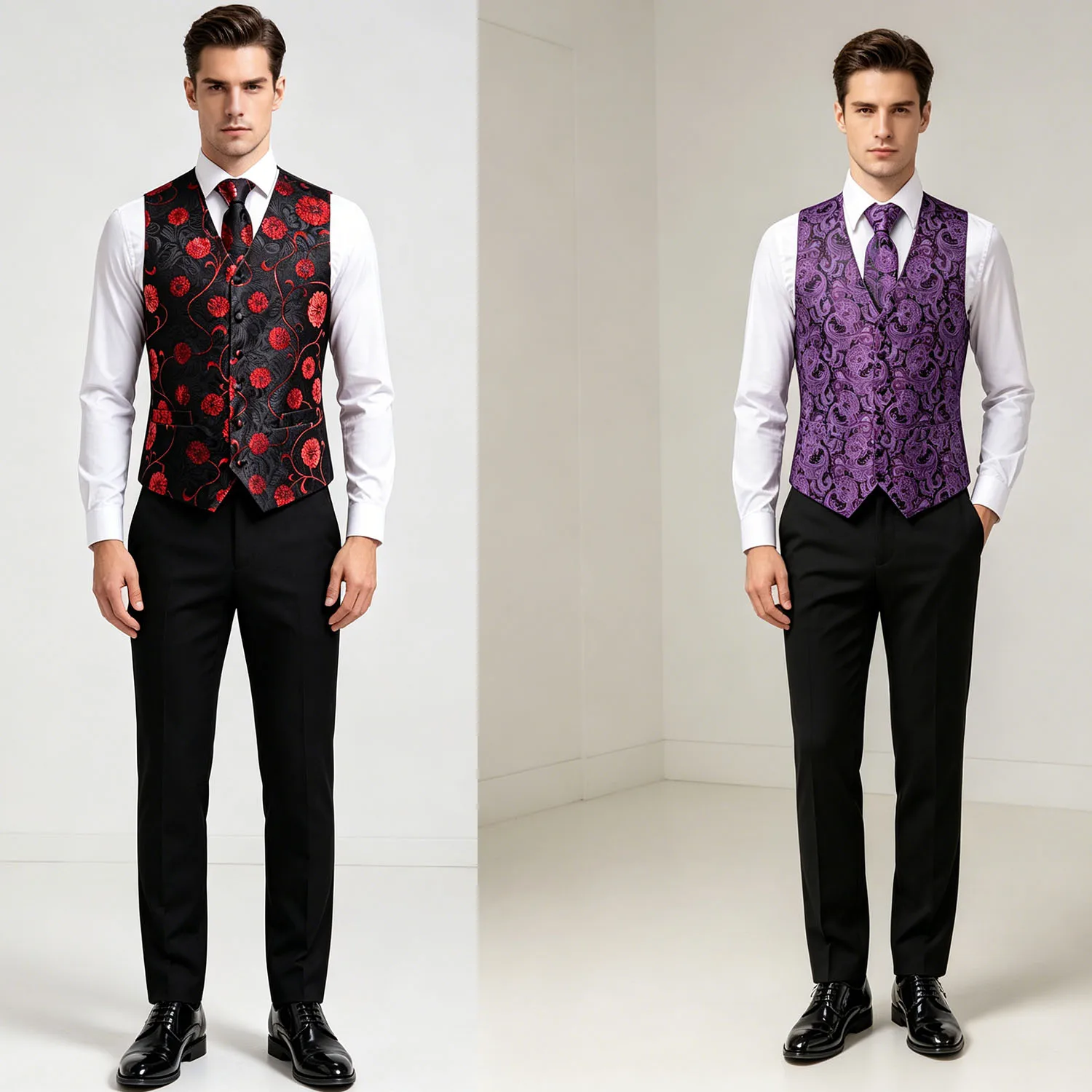 Formal Paisley Floral Mens Vest Party Wedding Red Black Purple Waistcoat Pocket Square Tie Suit Set
Formal Paisley Floral Mens Vest Party Wedding Red Black Purple Waistcoat Pocket Square Tie Suit Set