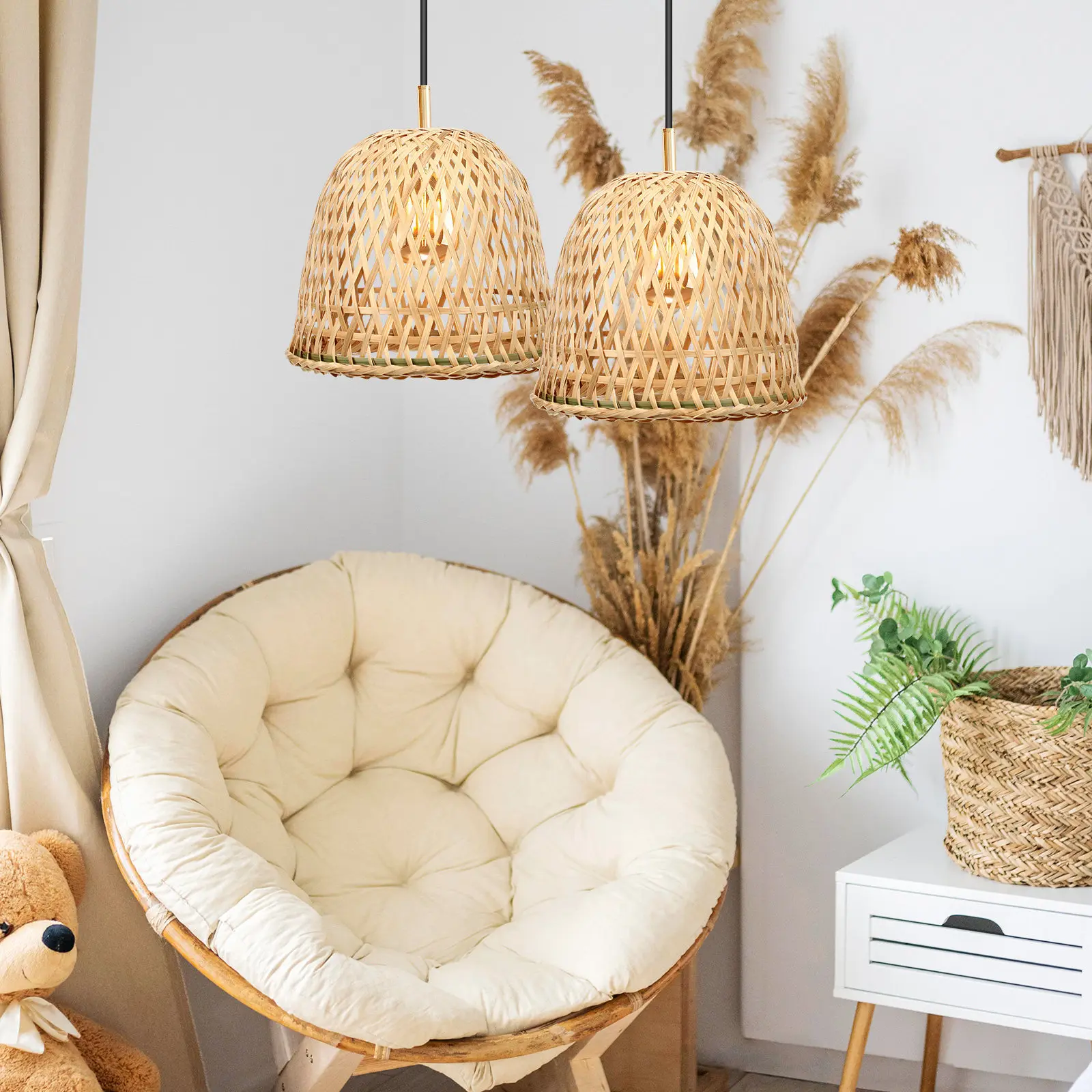 2 шт. бамбуковых абажуров в деревенском стиле, плетеные, для подвесных светильников, замена абажура для потолочного светильника, для дома и ресторана
2 шт. бамбуковых абажуров в деревенском стиле, плетеные, для подвесных светильников, замена абажура для потолочного светильника, для дома и ресторана