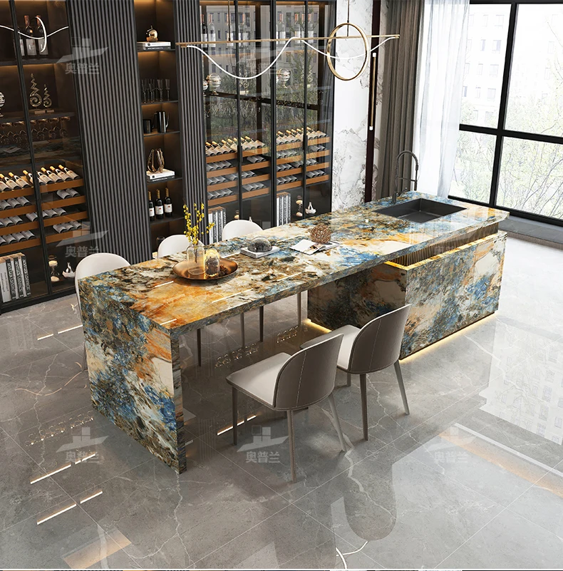 Table integrated light luxury home kitchen custom rock slab sink plane guide table advanced bar
Table integrated light luxury home kitchen custom rock slab sink plane guide table advanced bar