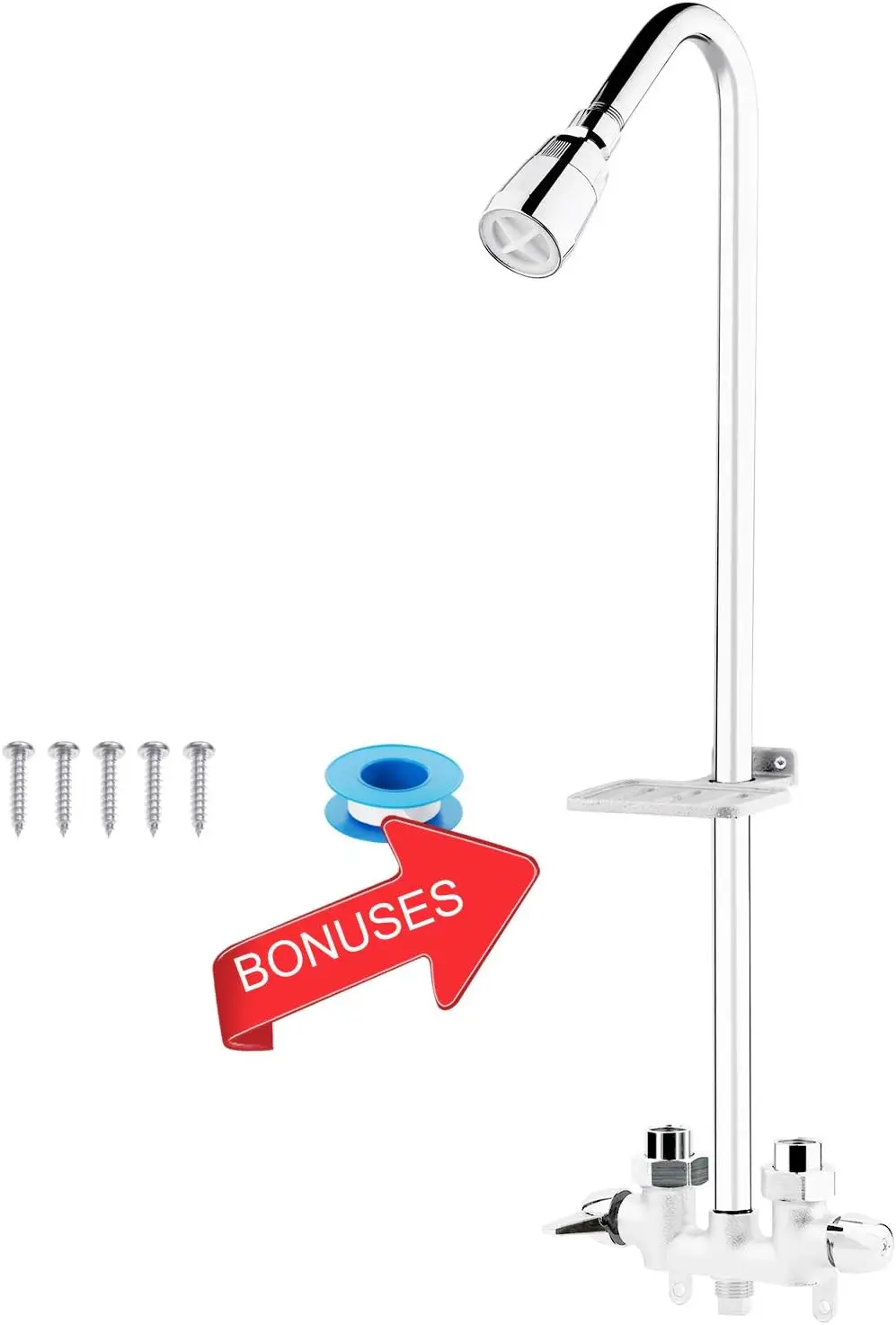 Outdoor Shower Faucet System, Rustproof Stainless Steel, Double Handle with Showerhead & Soap Dish, Chrome
Outdoor Shower Faucet System, Rustproof Stainless Steel, Double Handle with Showerhead & Soap Dish, Chrome