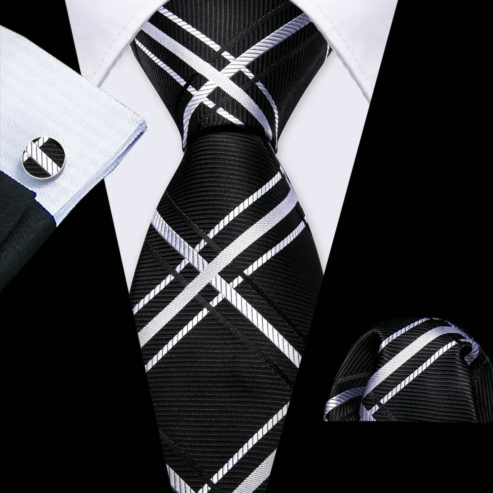 Plaid White Black Men's Tie With Pocket Square Cufflink Set Fashion Silk Suit Necktie For Male Formal Designer Party Barry.Wang
Plaid White Black Men's Tie With Pocket Square Cufflink Set Fashion Silk Suit Necktie For Male Formal Designer Party Barry.Wang