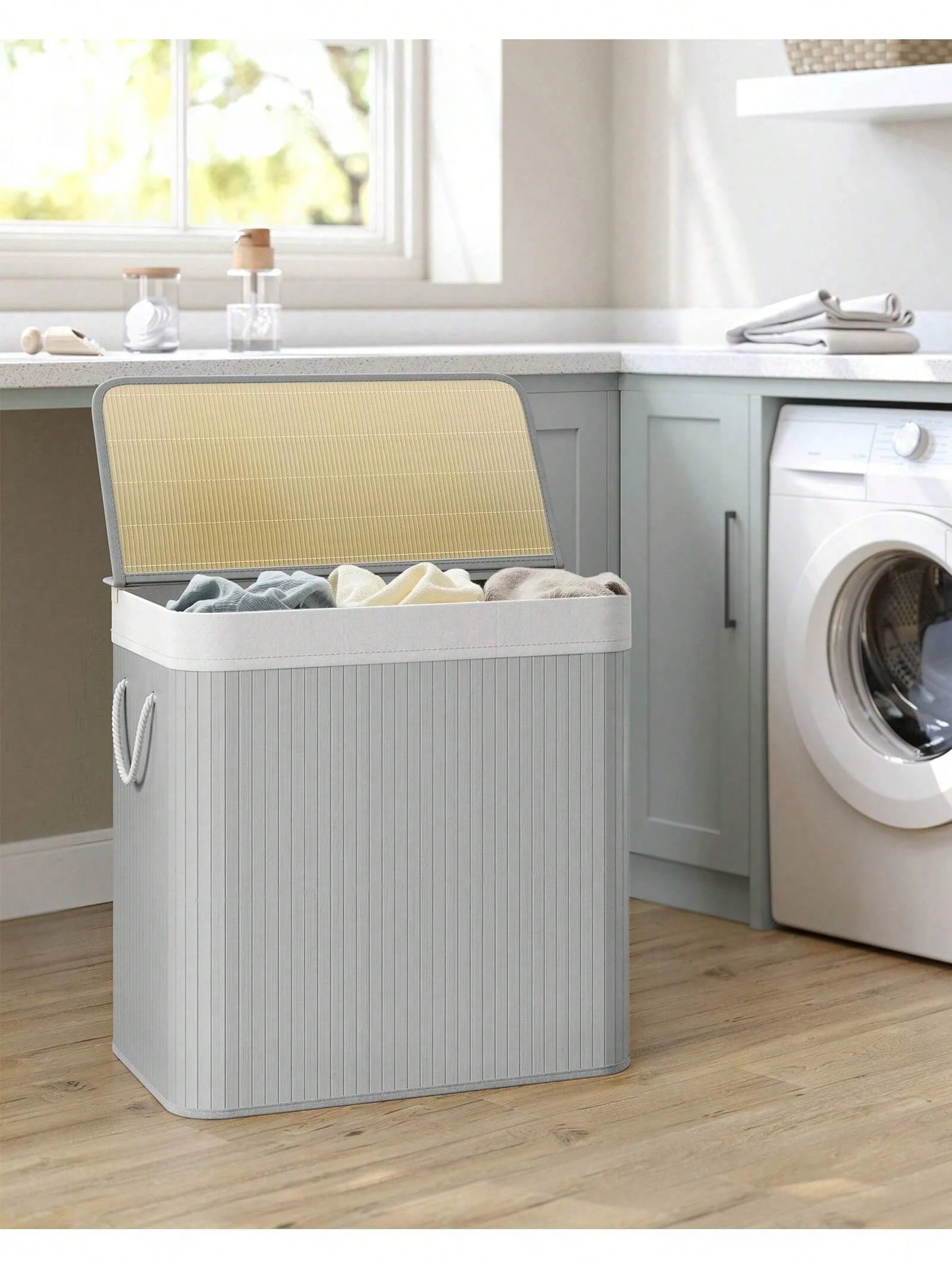 Laundry Hamper, 39.6 Gallons (150L), 3-Section Laundry Basket, Laundry Hamper With Lid, Bamboo, Foldable, Removable And Machine Washable Liner, For Laundry Room, Bedroom, Gray, Naturallaundry Hamper,Washing Basketbathroom Organizer,Basket,Storage
Laundry Hamper, 39.6 Gallons (150L), 3-Section Laundry Basket, Laundry Hamper With Lid, Bamboo, Foldable, Removable And Machine Washable Liner, For Laundry Room, Bedroom, Gray, Naturallaundry Hamper,Washing Basketbathroom Organizer,Basket,Storage