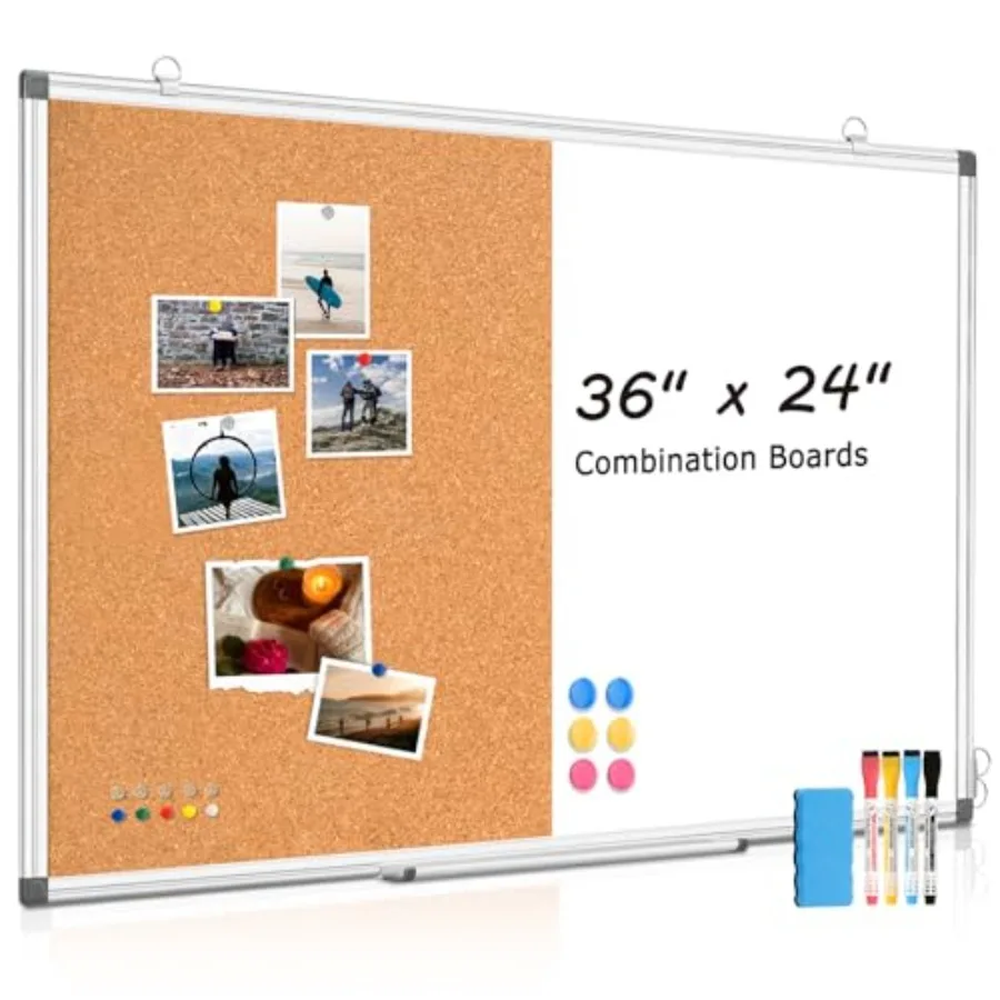 Combination Magnetic Whiteboard and Corkboard 36"x24" Combo for School Office and Home Dry Erase Board with Removable Tray Pins
Combination Magnetic Whiteboard and Corkboard 36"x24" Combo for School Office and Home Dry Erase Board with Removable Tray Pins
