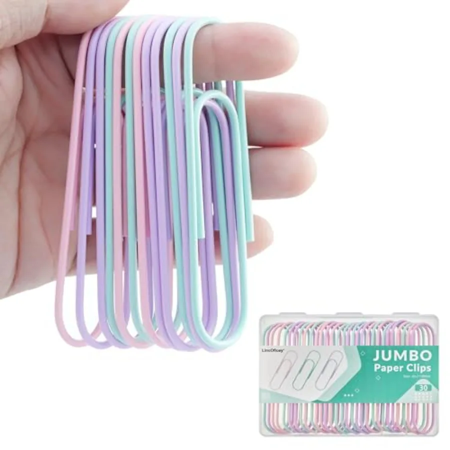 4 inch Colored Large Paper Clips, 30 Count Vinyl Coated Jumbo Paperclips for Office, Home and Document Organizing
4 inch Colored Large Paper Clips, 30 Count Vinyl Coated Jumbo Paperclips for Office, Home and Document Organizing