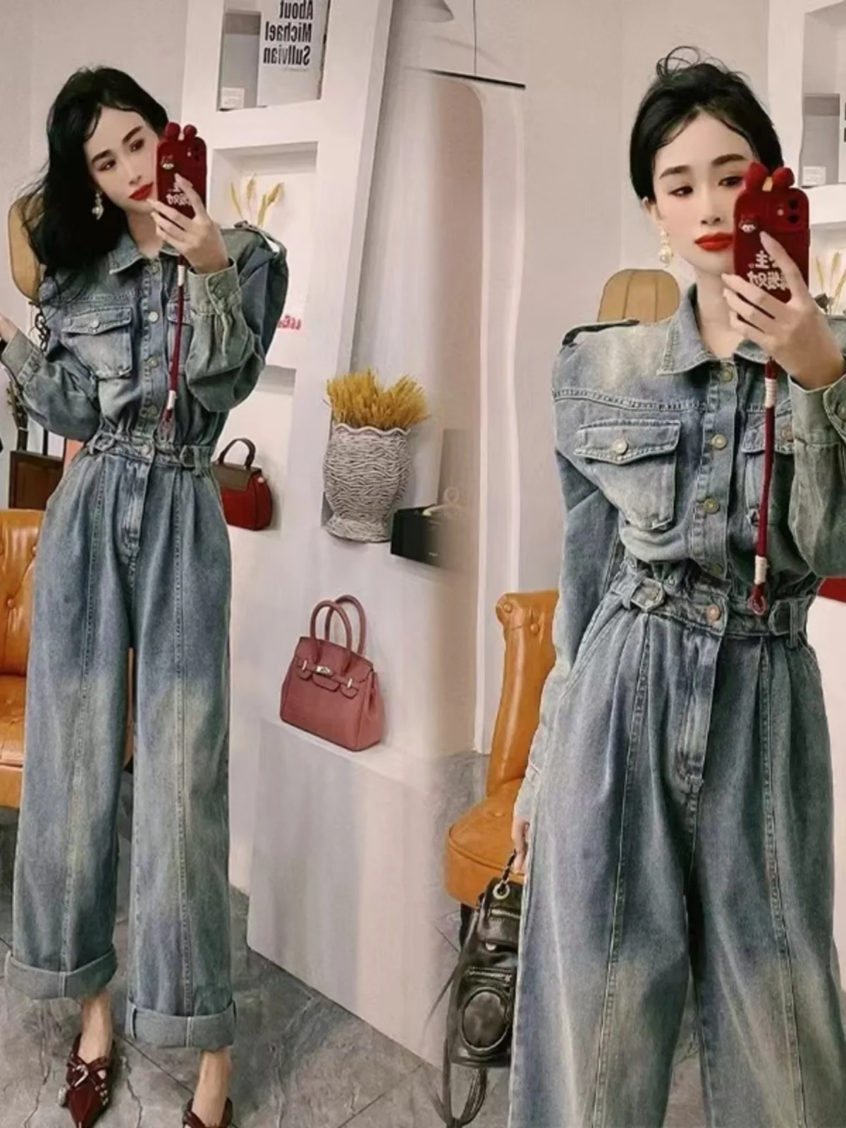 Spring Autumn Faionable Long Sve Denim Jumpsuit Women's Turn-down Collar Waist-cinching Wide Leg Pants Floor-length One-...
Spring Autumn Faionable Long Sve Denim Jumpsuit Women's Turn-down Collar Waist-cinching Wide Leg Pants Floor-length One-...