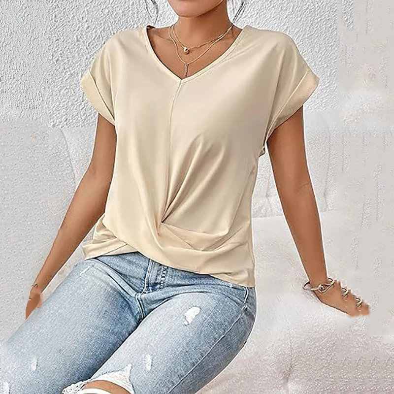 Sexy V Neck Pleated HemShort Sleeve Shirt Blouse Tops Office Lady Spring Summer Casual Loose Solid White Tshirt For Women Female
Sexy V Neck Pleated HemShort Sleeve Shirt Blouse Tops Office Lady Spring Summer Casual Loose Solid White Tshirt For Women Female