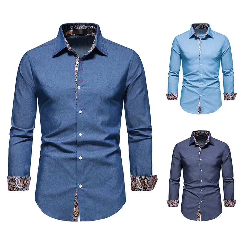 2023 Men's Casual Dress Shirt Button Up Shirt Long Sleeved Denim Contrasting Color Men's Shirt
2023 Men's Casual Dress Shirt Button Up Shirt Long Sleeved Denim Contrasting Color Men's Shirt