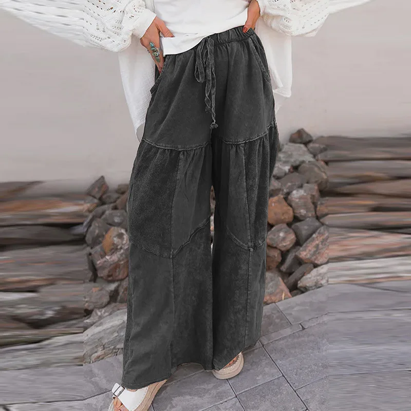 2025 Autumn Vintage Solid Patchwork Hipster Street Pants Women Elastic High Waist Drawstring Pockets Casual Wide Leg Trousers
2025 Autumn Vintage Solid Patchwork Hipster Street Pants Women Elastic High Waist Drawstring Pockets Casual Wide Leg Trousers