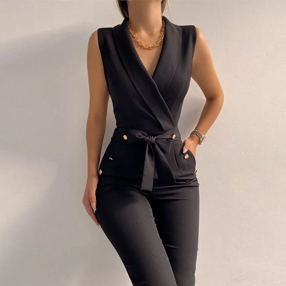 Fashion Office Lady Jumpsuit Clothes For Women Solid Color V-Neck Sleeveless Belt Slim Fit Party Pants OL Long Overalls Jumpsuit
Fashion Office Lady Jumpsuit Clothes For Women Solid Color V-Neck Sleeveless Belt Slim Fit Party Pants OL Long Overalls Jumpsuit