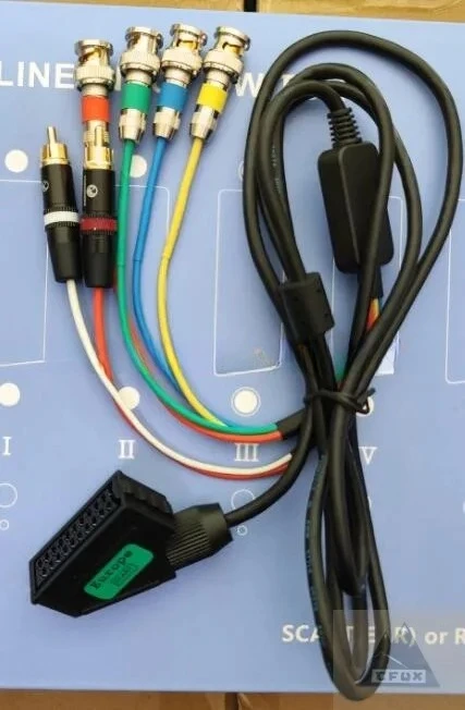 European SCART or Japanese RGB21 female head to BNC, color supervisor uses broom head line
European SCART or Japanese RGB21 female head to BNC, color supervisor uses broom head line