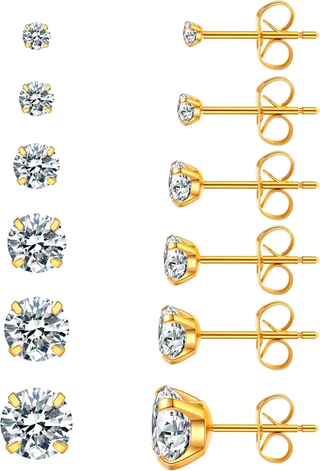 6 Pairs Stud Earrings Set, Hypoallergenic Cubic Zirconia 316L Stainless Steel CZ Earrings 3-8mm Steel Color
6 Pairs Stud Earrings Set, Hypoallergenic Cubic Zirconia 316L Stainless Steel CZ Earrings 3-8mm Steel Color