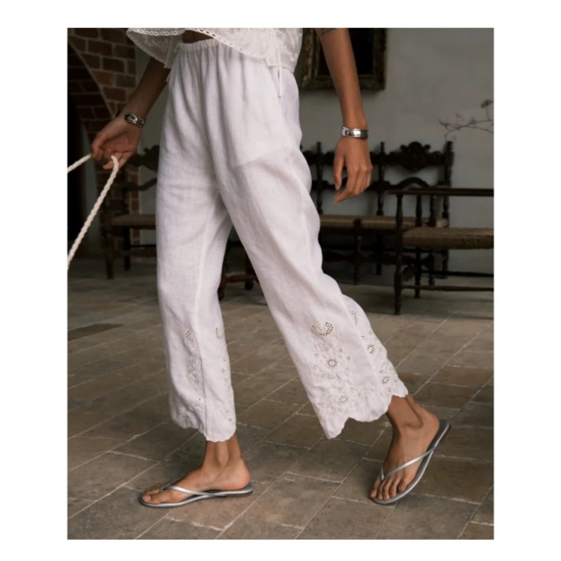 25 year spring and summer new linen hollow French embroidery retro lazy style cropped pants casual pants
25 year spring and summer new linen hollow French embroidery retro lazy style cropped pants casual pants