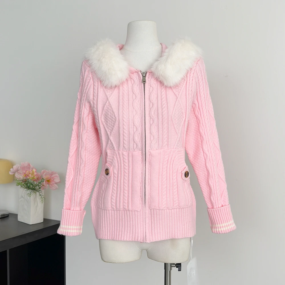 New Autumn Winter Women's Hooded Knitted Sweater Coat Casual Faux Fur Collar Loose Hooded Knitwear Fashion Zipper Knit Cardigan
New Autumn Winter Women's Hooded Knitted Sweater Coat Casual Faux Fur Collar Loose Hooded Knitwear Fashion Zipper Knit Cardigan