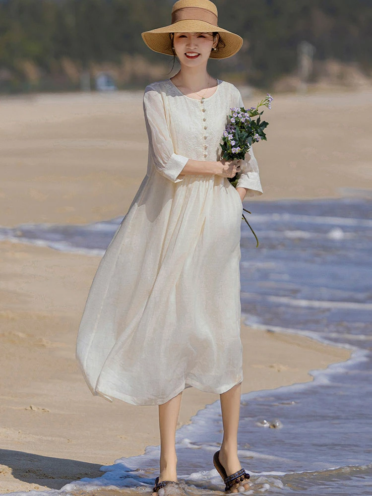 High Quality Ramie Embroidered Women's Dress 2025 Spring and Summer New Arrival Loose Half Sleeve Round Neck A-line Dresses T303
High Quality Ramie Embroidered Women's Dress 2025 Spring and Summer New Arrival Loose Half Sleeve Round Neck A-line Dresses T303