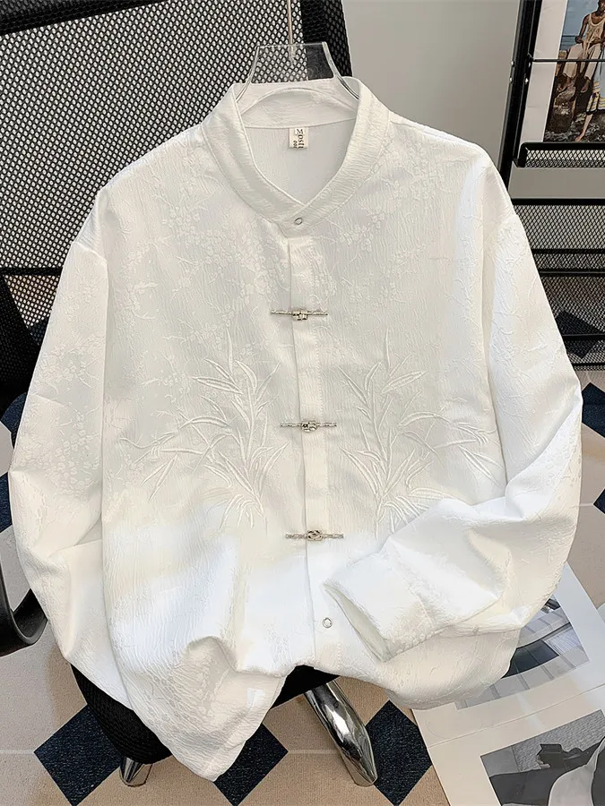 Men's Bamboo Leaf Embroidered Long Sleeve Shirt Premium Chinese-Inspired Solid Color Stand Collar Top
Men's Bamboo Leaf Embroidered Long Sleeve Shirt Premium Chinese-Inspired Solid Color Stand Collar Top