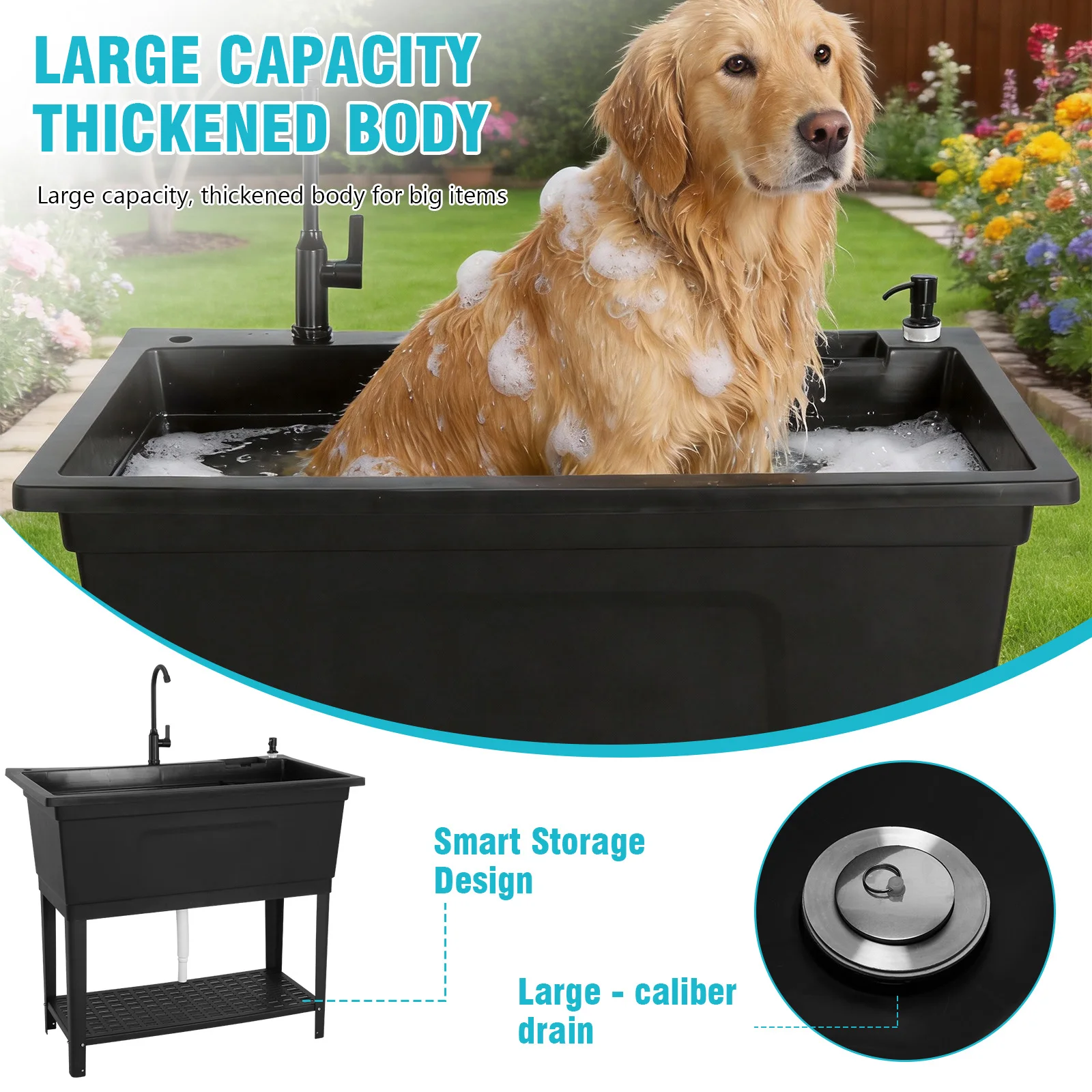 Freestanding Plastic Laundry Sink with Stainless Steel Faucet Soap Dispenser Washing Hand Basin for Garage Basement Garden
Freestanding Plastic Laundry Sink with Stainless Steel Faucet Soap Dispenser Washing Hand Basin for Garage Basement Garden