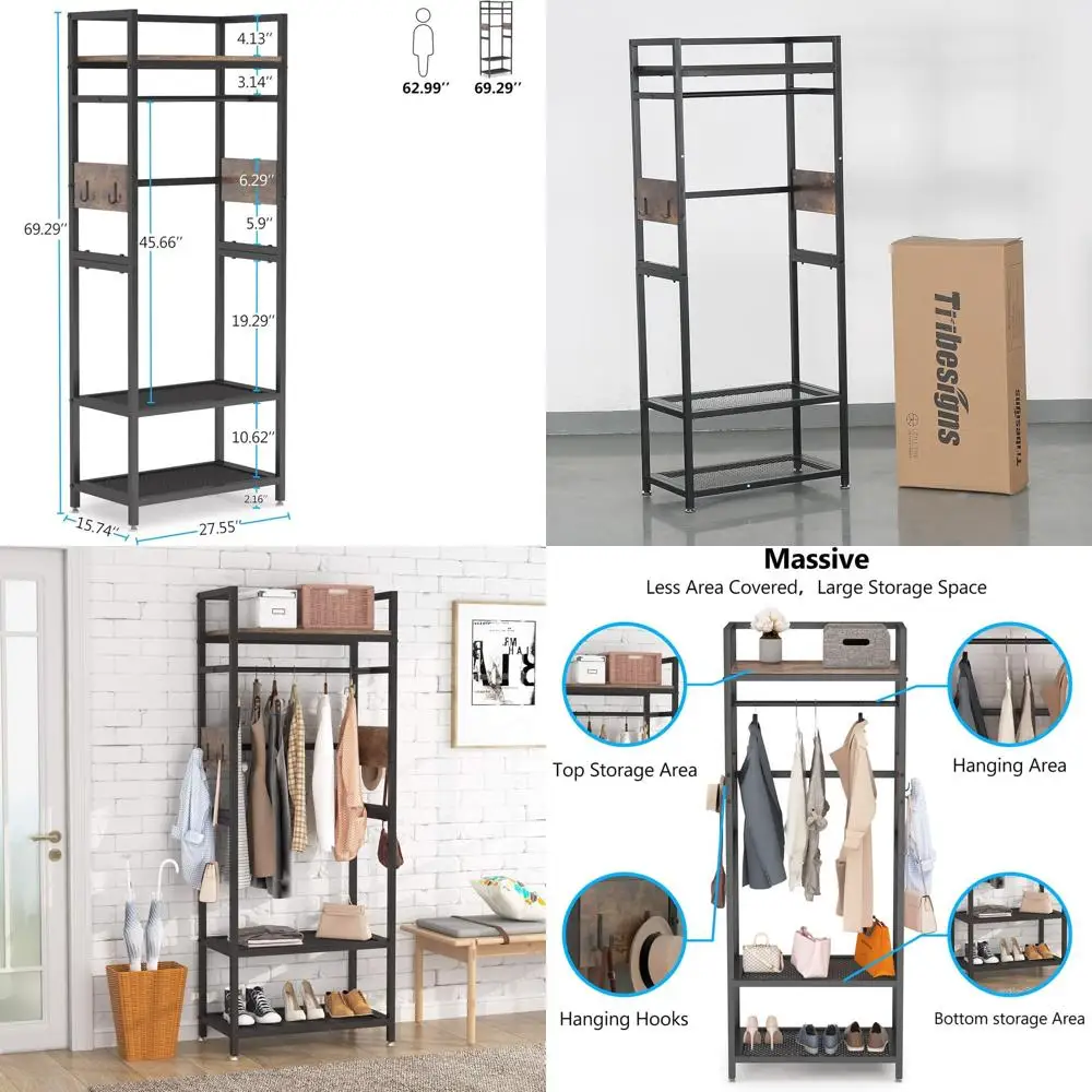 Compact Heavy-Duty Garment Rack with Shelf and Hanging Bar, Space-Saving Closet Organizer for Bedroom, 27 Wide x 69 High, Suppor
Compact Heavy-Duty Garment Rack with Shelf and Hanging Bar, Space-Saving Closet Organizer for Bedroom, 27 Wide x 69 High, Suppor