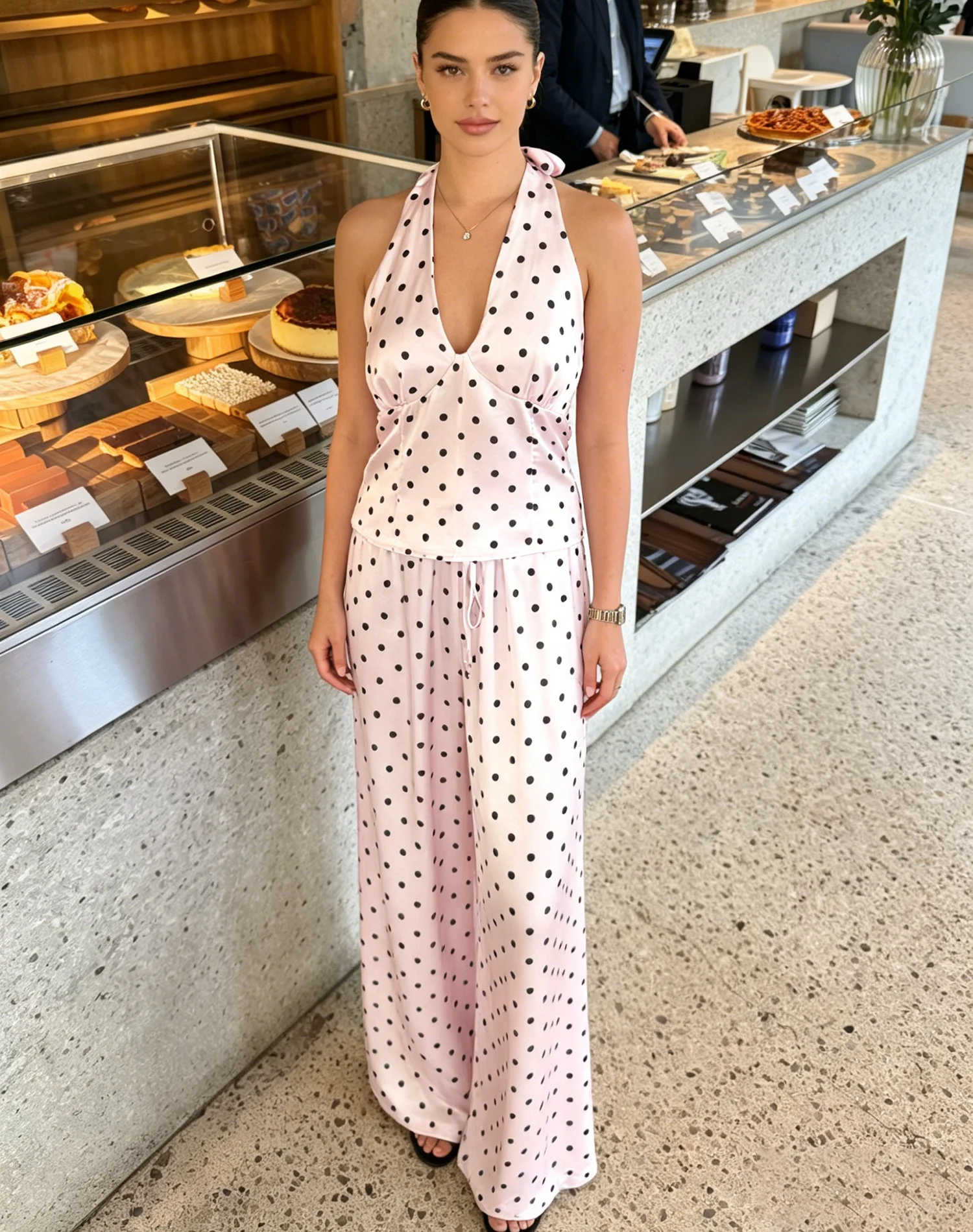 LIMO 2026 New Pink Polka Dot Satin 2-Piece Set | Halter Top + Wide Leg Pants, Elegant Casual Summer Outfit
LIMO 2026 New Pink Polka Dot Satin 2-Piece Set | Halter Top + Wide Leg Pants, Elegant Casual Summer Outfit
