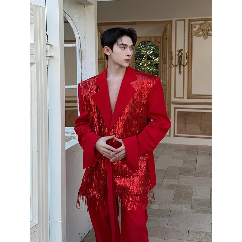 New Luxury Fringe Sequin Stage Wear High-End Suit Jaet Men Singer Faionable Long Sve Single Button Closure
New Luxury Fringe Sequin Stage Wear High-End Suit Jaet Men Singer Faionable Long Sve Single Button Closure