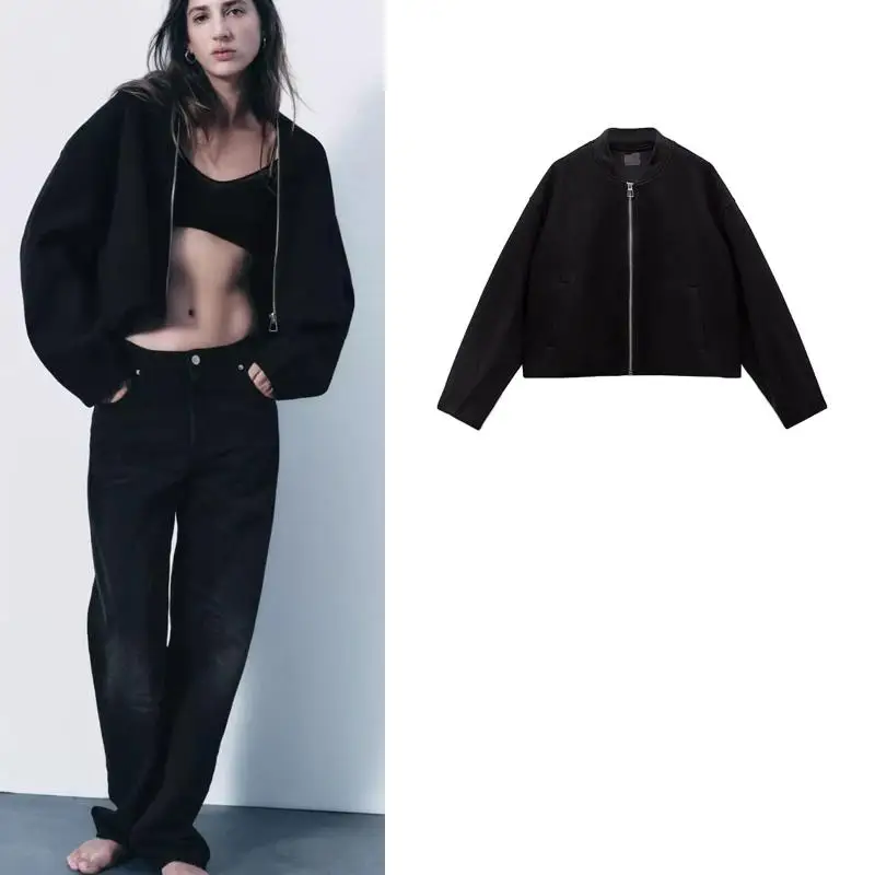 Autumn Winter Women's Stand Collar Long Sve Jaet Soft Polyester Zipper ort Coat Flight Sle Faion Casual Outerwear
Autumn Winter Women's Stand Collar Long Sve Jaet Soft Polyester Zipper ort Coat Flight Sle Faion Casual Outerwear