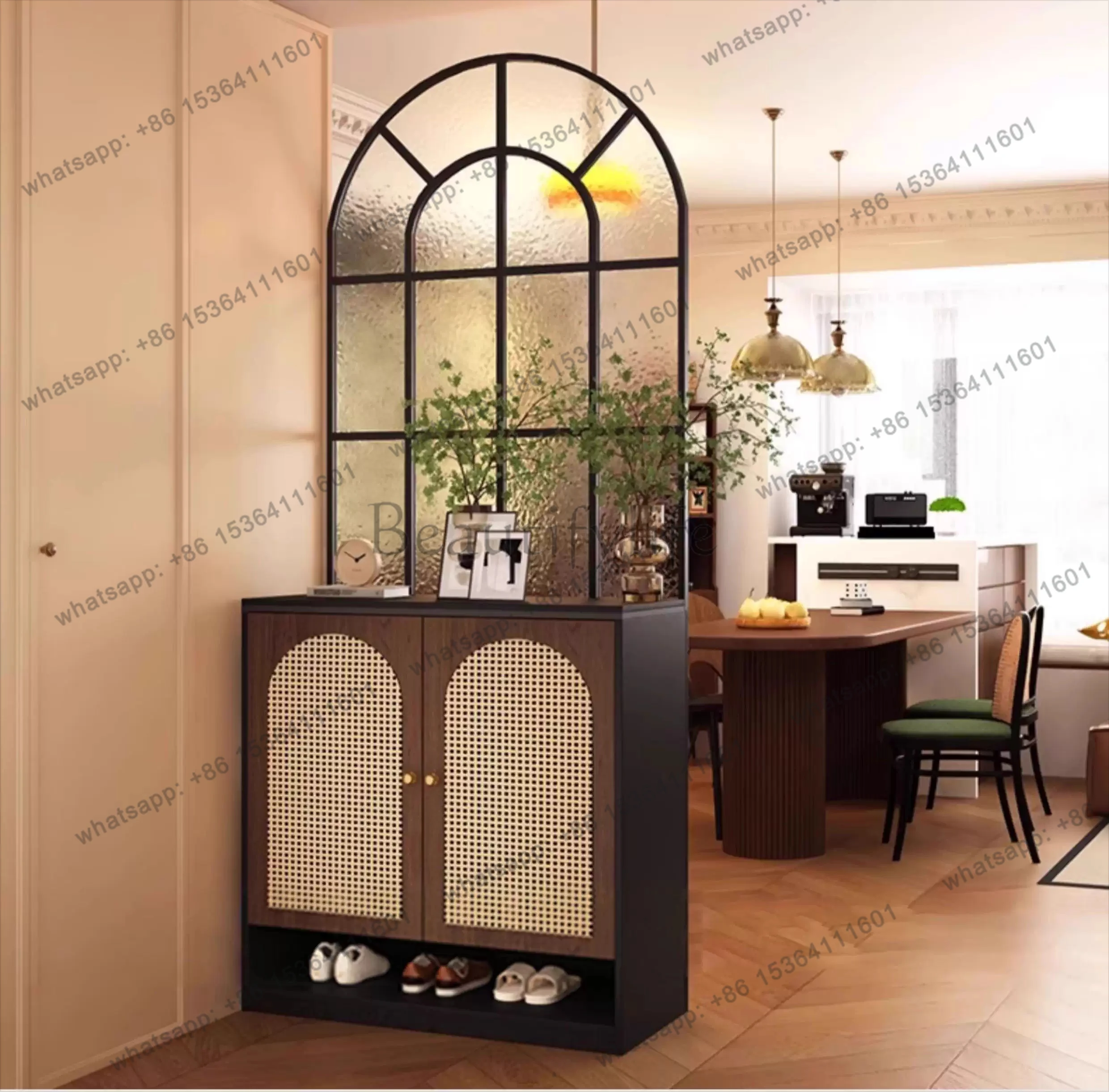 French retro screen partition glass wrought iron door shoe cabinet integrated customization
French retro screen partition glass wrought iron door shoe cabinet integrated customization